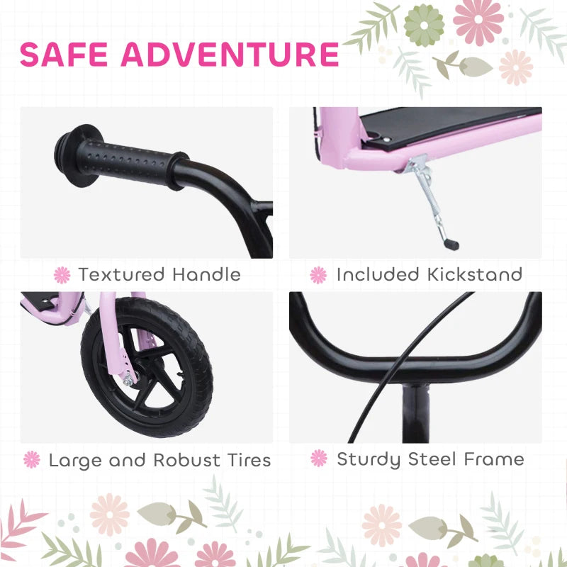 Kids Scooter Kick Scooter, with 12" EVA Tyres, Rear Brake, Big Wheels Scooter for 5-12 Years , Pink