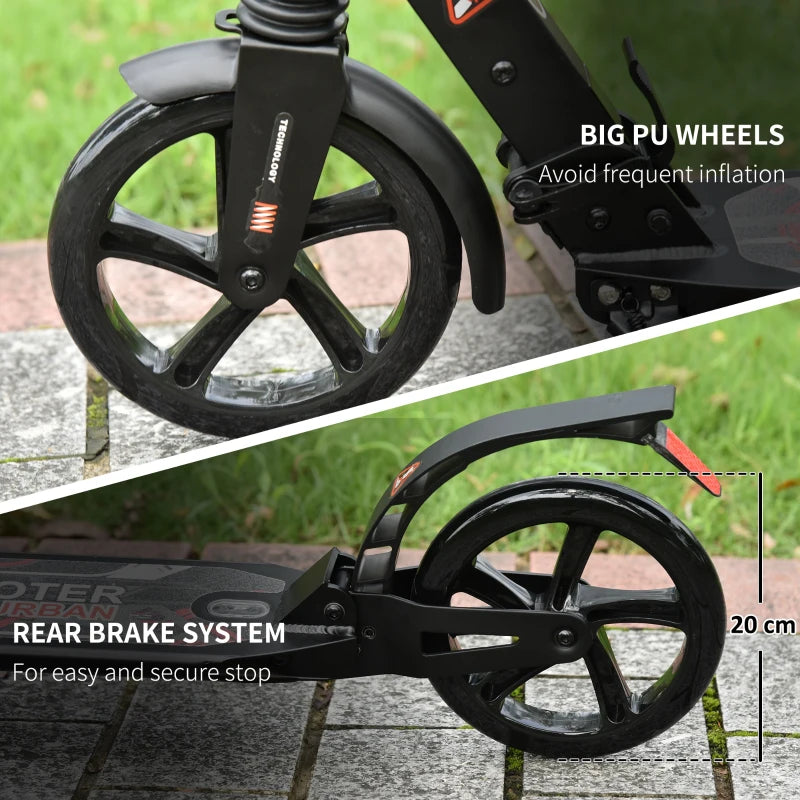 Folding Kick Scooter, Adjustable Ride On Scooter with 200mm Big Wheels and Double Shock Absorption, Urban Scooter for 14+ Teens Adult, Black