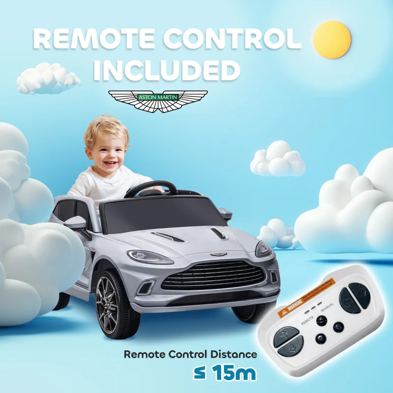 Aston Martin DBX Licensed Battery Powered Kids Electric Car, 12V Kids Ride on Car w/ Lights, Music Horn, Grey
