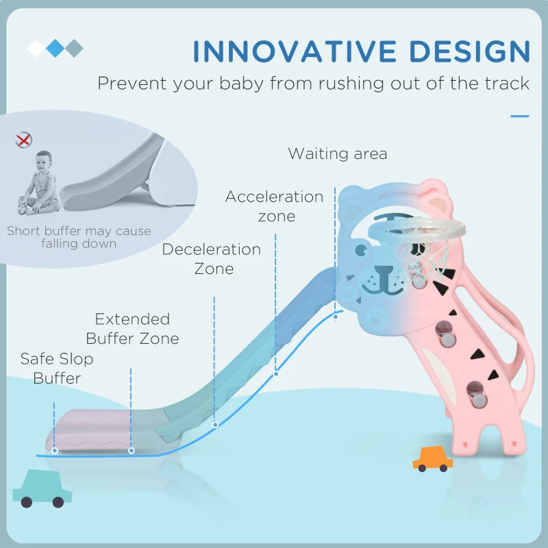 3 in 1 Baby Slide for Indoor Use with Climber, Basketball Hoop, Basketball, for Ages 18-36 Months - Pink