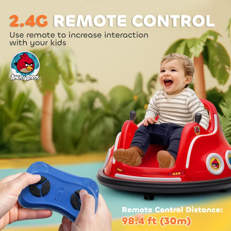 Angry Bird Licensed Waltzer Car, 12V Kids Bumper Car w/ Joysticks, Remote, Music LED Lights, Red