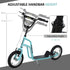 Stunt Scooter, Kids Scooter, 12'' Rubber Tyre Kick Scooter with Adjustable Handlebar, Dual Brakes, Blue