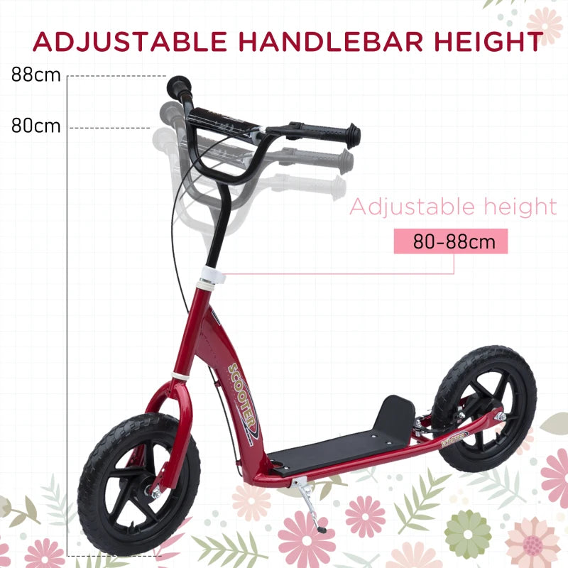 Kids Scooter Kick Scooter, with 12" EVA Tyres, Rear Brake, Big Wheels Scooter for 5-12 Years , Red