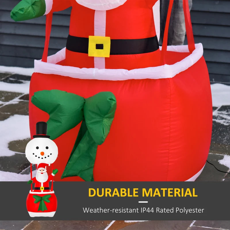 8ft Christmas Inflatable Decoration with Santa Claus on Snowman Hot Air Balloon, Blow Up Xmas Decor for Outdoor Indoor with LED Lights