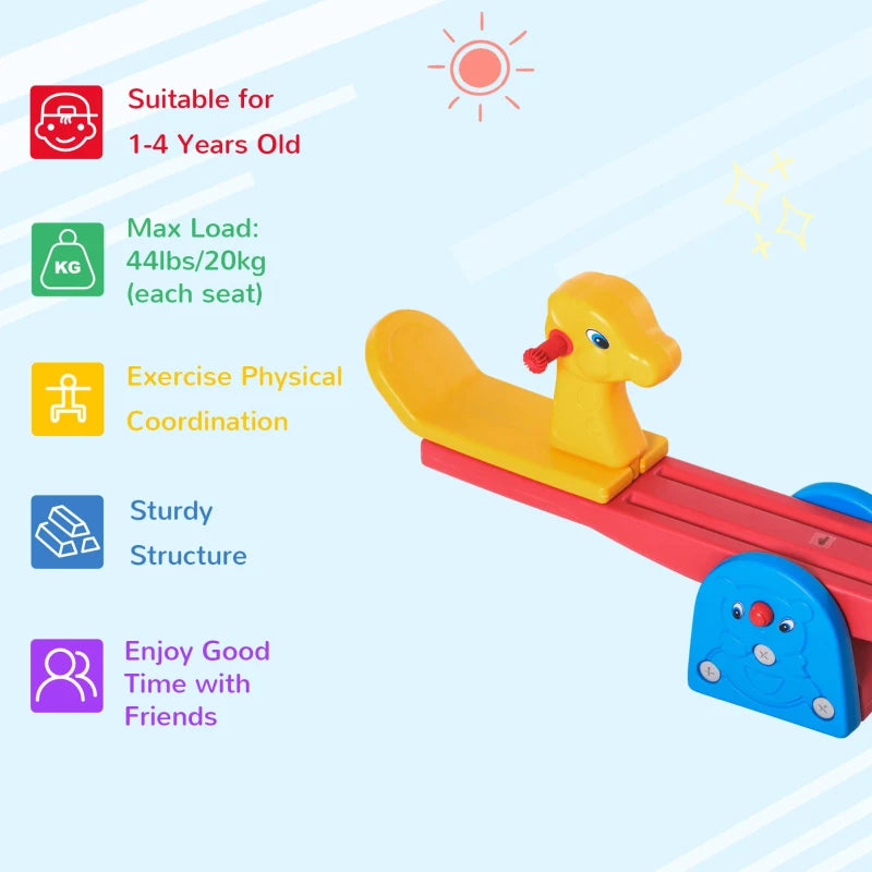 Kids Seesaw Safe Teeter Totter 2 Seats with Easy-Grip Handles, Safe, Indoor Outdoor Living Room Playroom Backyard Equipment, for 1-4 years old Multicolor