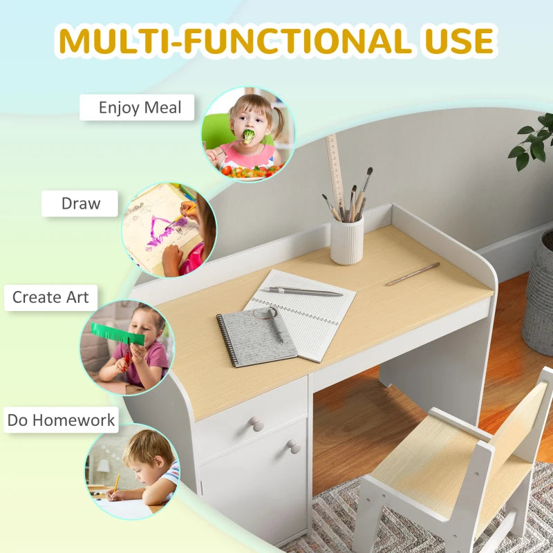 Kids Desk and Chair Set for 3-6 Years with Storage Drawer, Study Table and Chair for Children - White