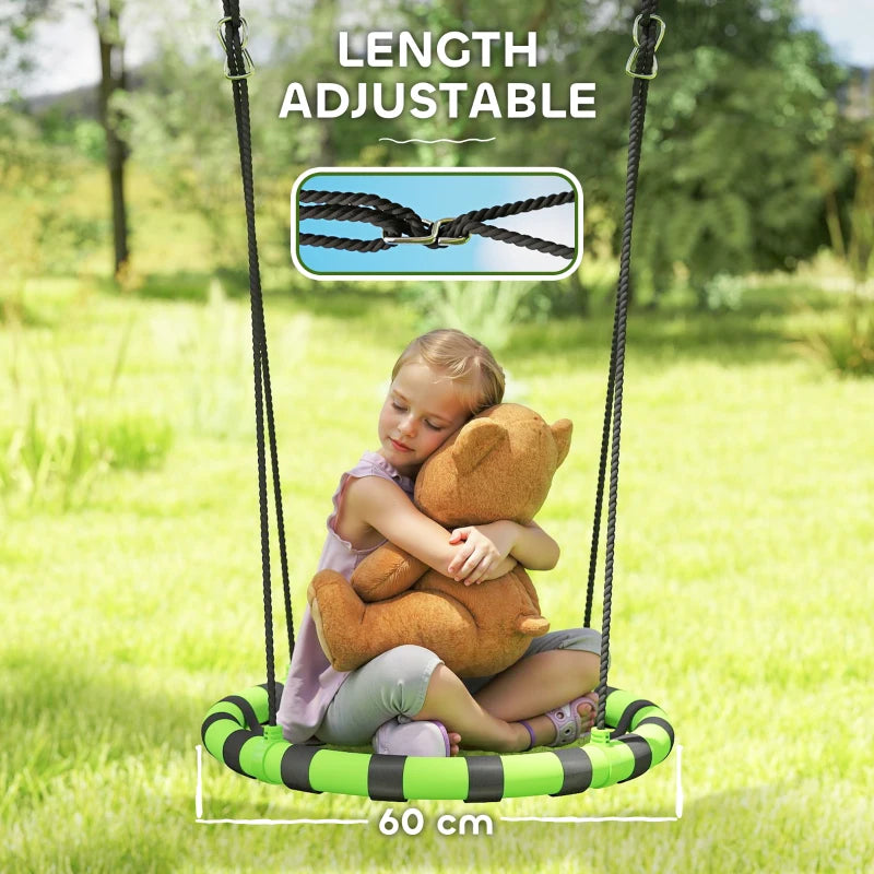 60cm Diameter Kid Nest Swing Seat with Height Adjustable Ropes, for Outdoor, Indoor, Black/Green