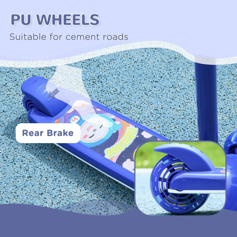 Kids 3 Wheel Scooter for 2-6 Years Old w/ Adjustable Height, LED Light, TPE Handlebar, Blue