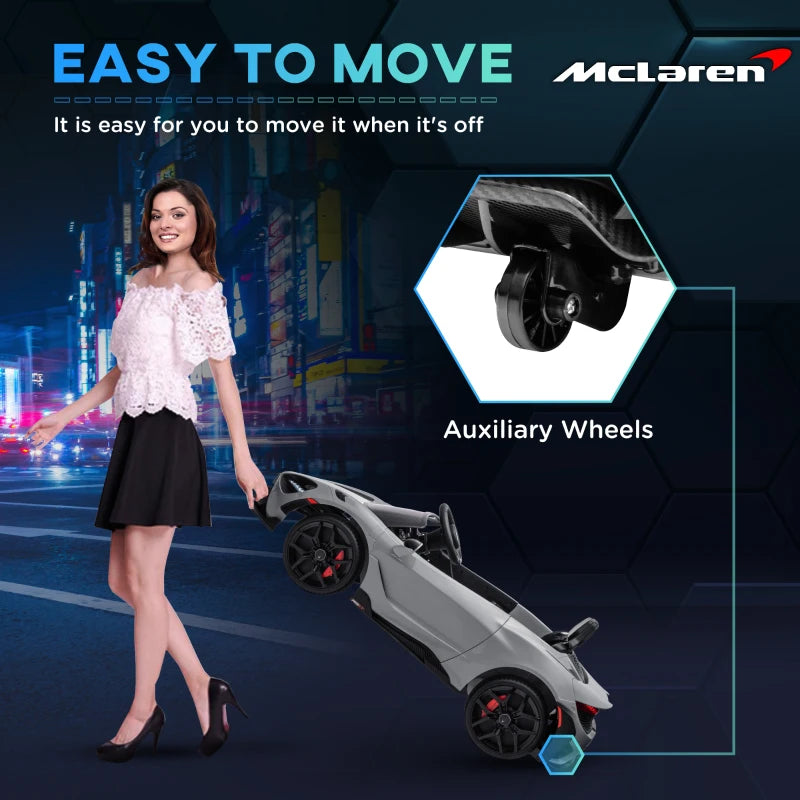 McLaren 765LT Licensed 12V Kids Electric Ride on Car with Butterfly Doors, Remote Control, Transport Wheels, Grey