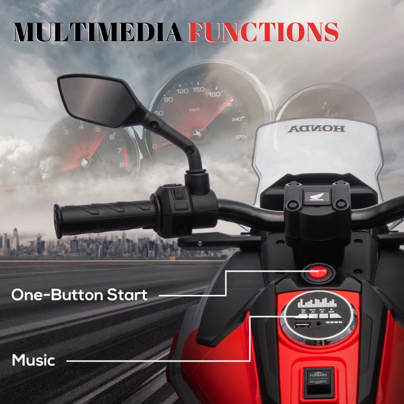 12V Honda Licensed Kids Electric Motorbike w/ Music, Safety lights, Early Education Function, for Ages 3-6 Years, Red