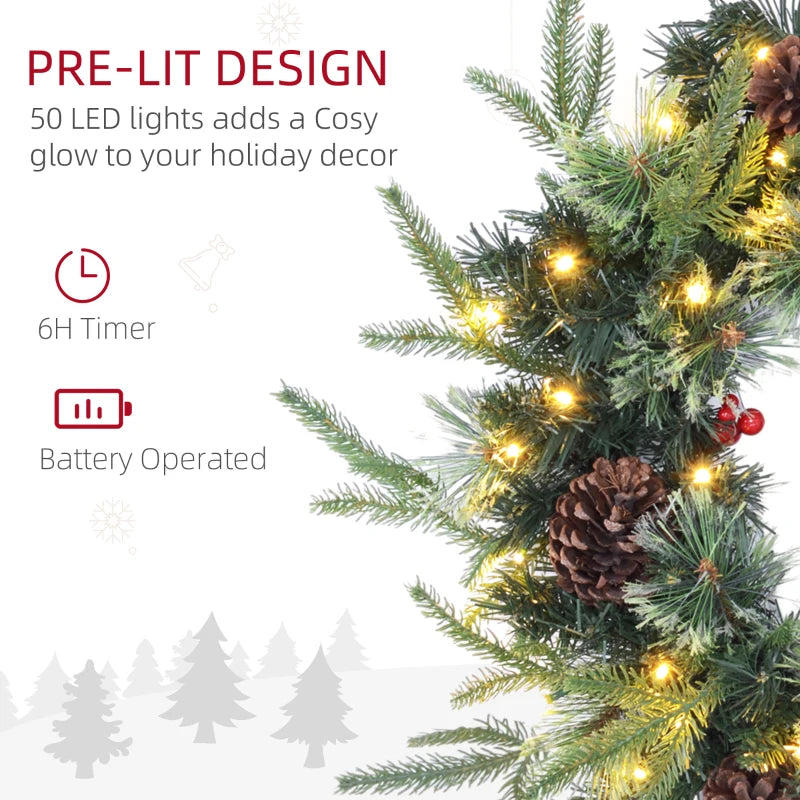 60" Cone and Berry Christmas Wreath, with LED Lights