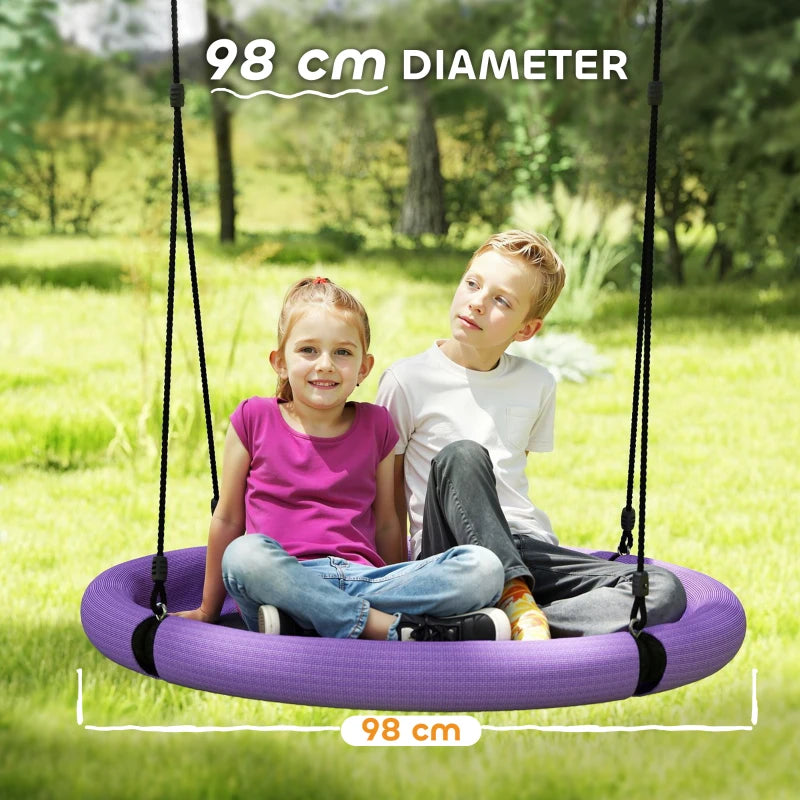 100cm Diameter Nest Seat for Kids with Height Adjustable Hanging Ropes for Outdoor, Playground, Garden, Purple