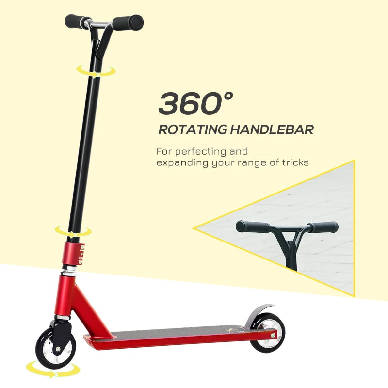 Stunt Scooter, 360° Entry Level Tricks Scooter w/ Lightweight Aluminium Deck and ABEC 7 Bearing, For Age 14+ Beginners, Red