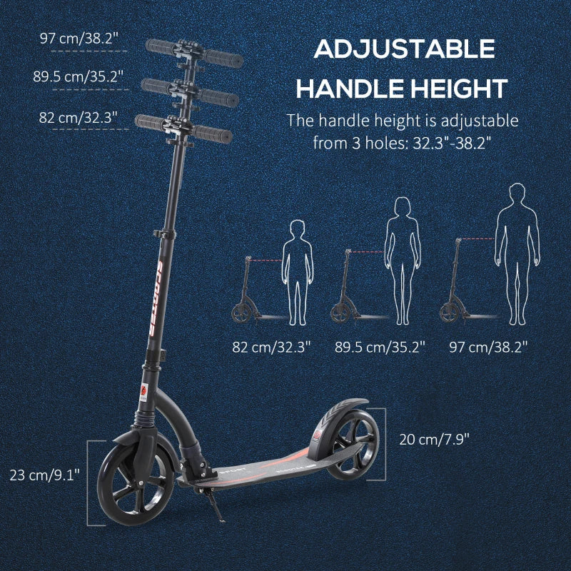 Foldable Kick Scooter with Double Shock Absorption and Big Wheels, Height Adjustable Aluminium Frame Big Wheel Scooter for 14+ Teens Adult - Black