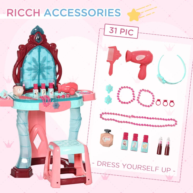 31 Piece Kids Dressing Playset, with Magical Princess Mirror, Light and Sound - Pink and Blue