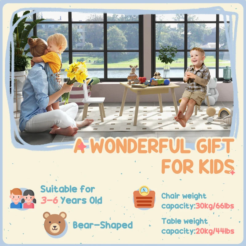 3-Piece Kids Table and Chairs Set with Convertible Desk and Storage Grid, Kids Activity Table for Nursery, Playroom