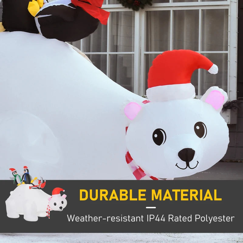 5ft Outdoor Christmas Inflatable with LED Light, Lighted Blow up Polar Bear with Three Penguins, Giant Yard Party Decoration for Home Garden Lawn Party Prop