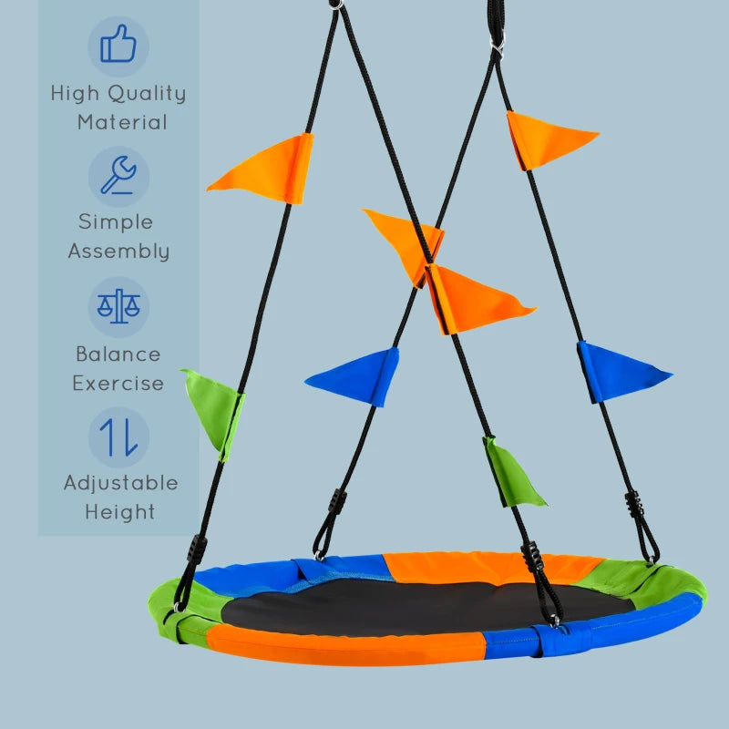 Kid Nest Swing Seat Saucer Tree Swing 40 Inch/100cm Adjustable Rope Outdoor Indoor for Kids Over 3 Years Old Multi-Colour