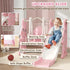 4 in 1 Kids Slide and Swing Set with Climber, Basketball Hoop, Rabbit-Themed, Pink