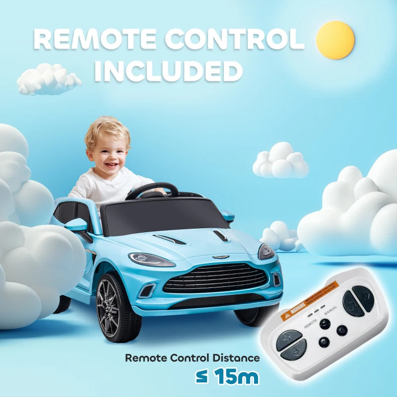 Aston Martin DBX Licensed Battery Powered Kids Electric Car, 12V Kids Ride on Car w/ Lights, Music Horn, Blue