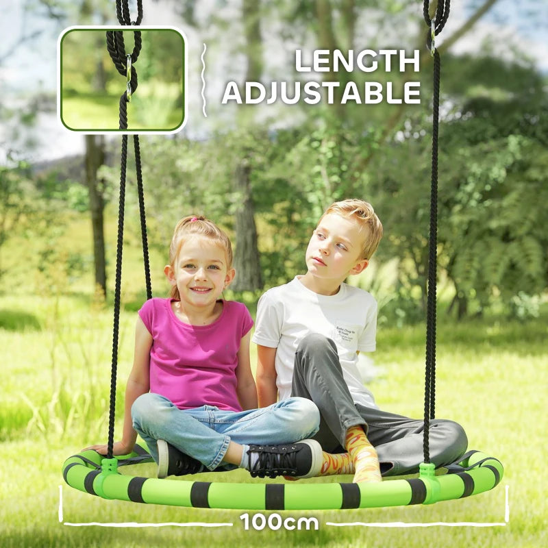 100cm Diameter Kid Nest Swing Seat with Height Adjustable Ropes for Outdoor, Indoor, Black/Green