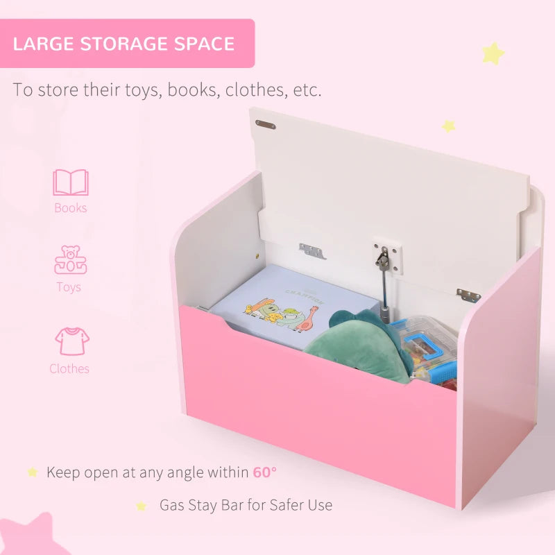 Kids Wooden Toy Box Children Storage Chest Bench Organiser Safety Hinge Bedroom Playroom Furniture Pink