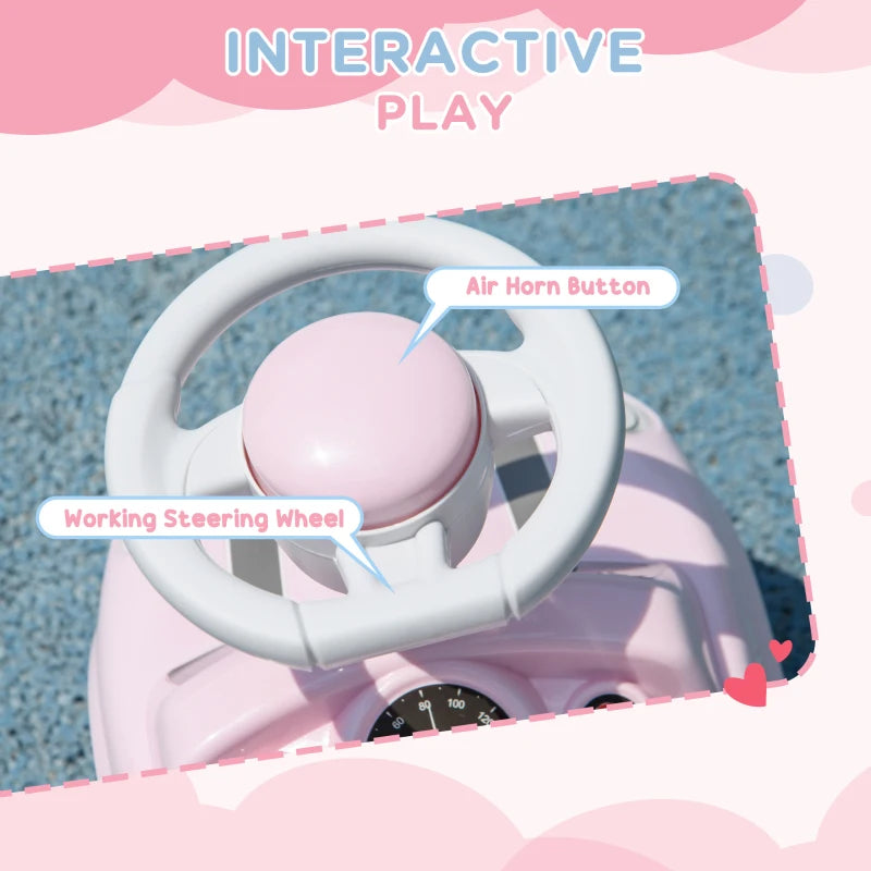 Foot To Floor Ride On Car Sliding Car w/ Air Horn, Anti-Over-Backwards, 18 to 36 Months - Pink