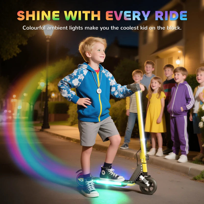 Folding Electric Scooter for Kids, with Dual Brakes, Front Suspension, LED Colourful Lights, Gold