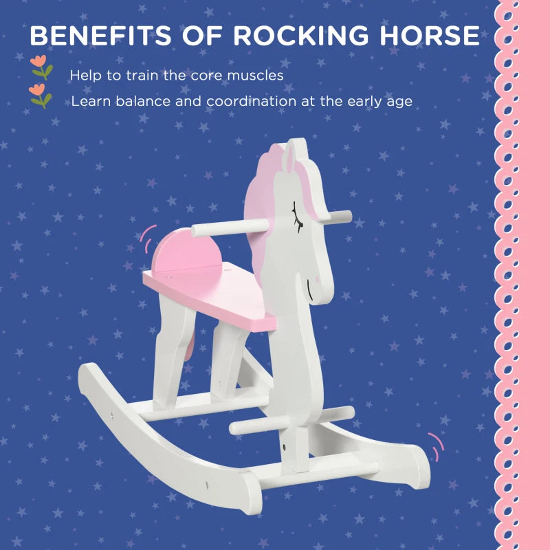 Kids Rocking Horse, with Handlebar, Foot Pedal - Pink