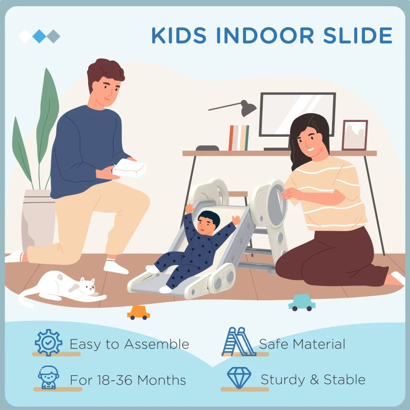 Foldable Kids Slide, Freestanding Baby Slide, for Ages 1.5-3 Years, Grey & Beige