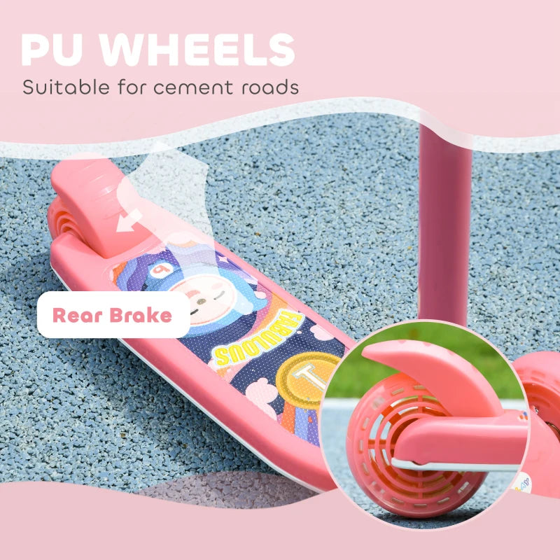 Kids 3 Wheel Scooter for 2-6 Years Old w/ Adjustable Height, LED Light, TPE Handlebar, Pink