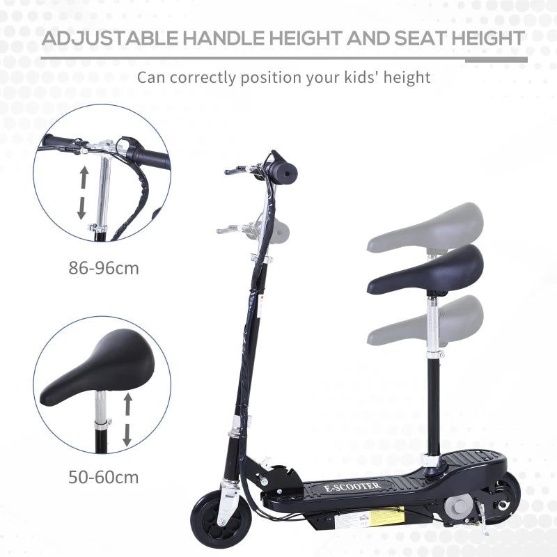 Powered E-Scooter Ride-On, with Brakes, Adjustable Seat, Adjustable Handlebars, Black