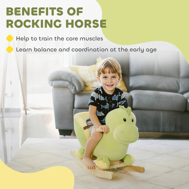 Kids Rocking Horse, Plush Ride-On Dinosaur Seat, with Seat Safety Belt, 32 Songs, Ride-On Horse