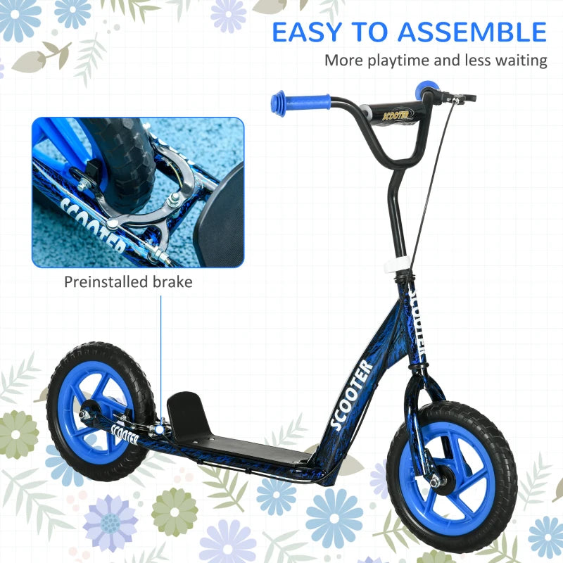 Kids Scooter with Adjustable Handlebar, Children's Kick Scooter with Non-slip Footplate, Rear Brake, Kickstand, Blue