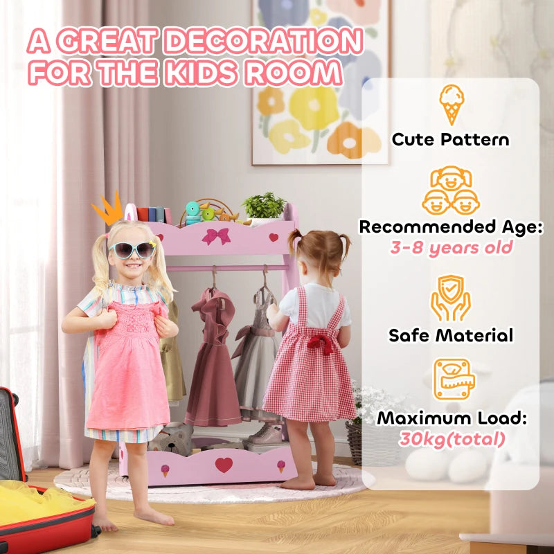 Kids Clothes Rail with Two Shelves, for 3-8 Years, Pink