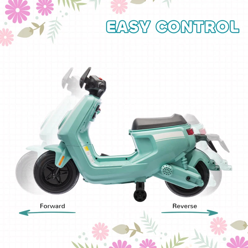 6V Ride on Motorbike, Kids Electric Motorbike w/ Headlights, Music, Training Wheels, for Ages 18-36 Months, Green