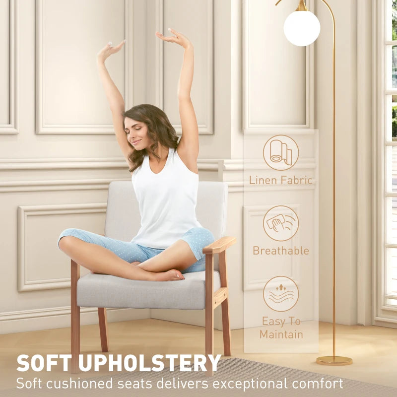 Modern Armchair, Linen Upholstered Sofa with Solid Wood Legs and Wide Seat, Accent Chair for Living Room Bedroom Office, Cream White
