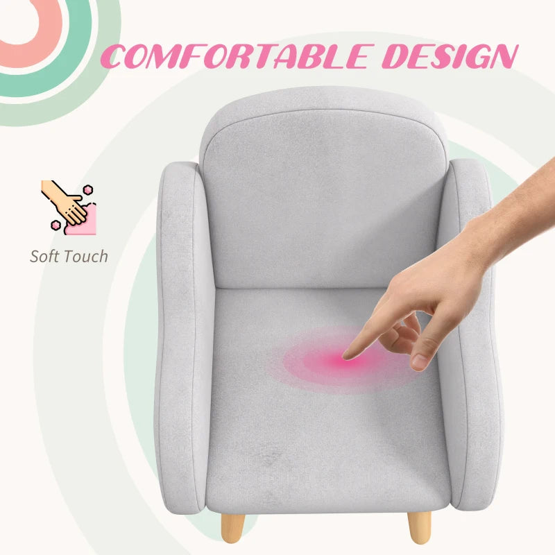 Kids Armchair Toddler Sofa Children Chair with Arm Rest, Wooden Frame, Velvet, PP Legs, Cloud Shape, for Ages 1.5-3 Years - Grey