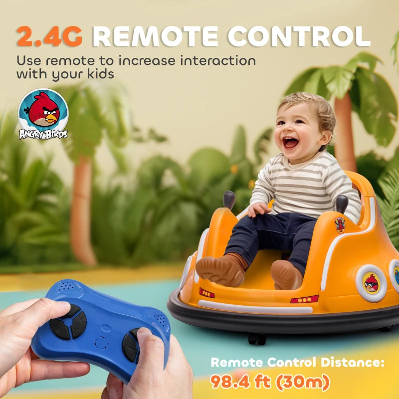 Angry Bird Licensed Waltzer Car, 12V Kids Bumper Car w/ Joysticks, Remote, Music LED Lights, Orange