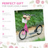 Kids Scooter, Kick Stunt Scooter with Adjustable Handlebar, Dual Brakes, Basket, Cupholder, Mudguard, 16" Inflatable Rubber Wheels, for 5-12 years, Pink