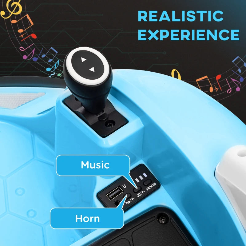 360° Rotation Kids Bumper Car, 12V Waltz Car with Remote Control, Dual Joystick, Music, Lights, Light Blue