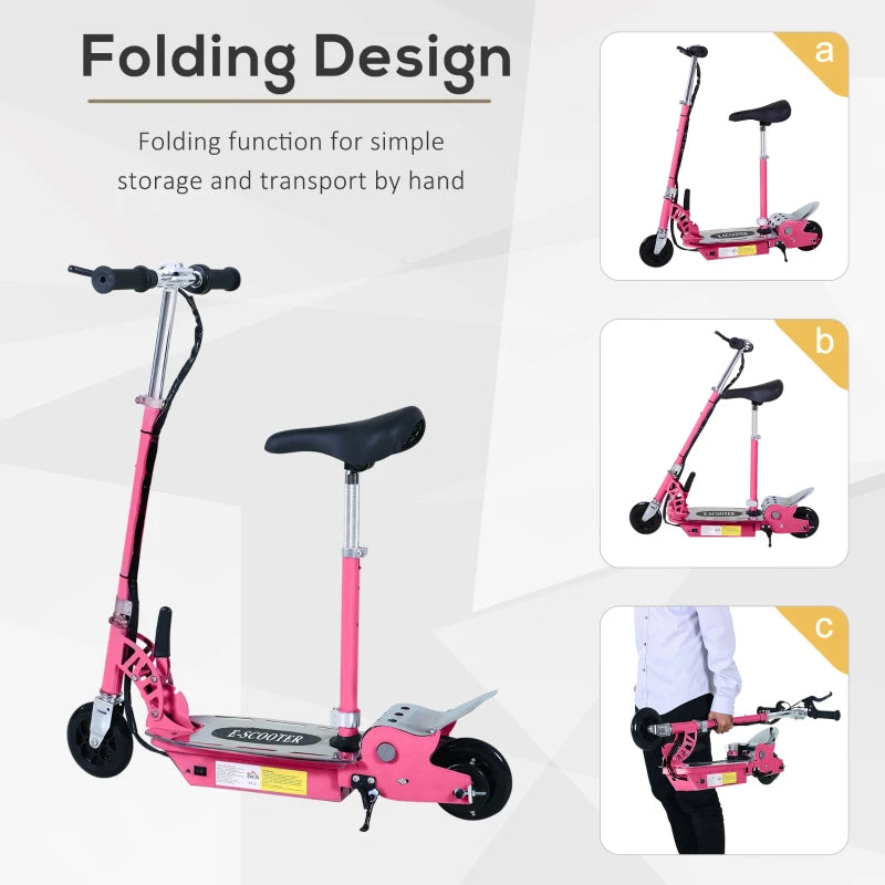 Foldable Powered Scooter with Adjustable Seat, Brake, Pink