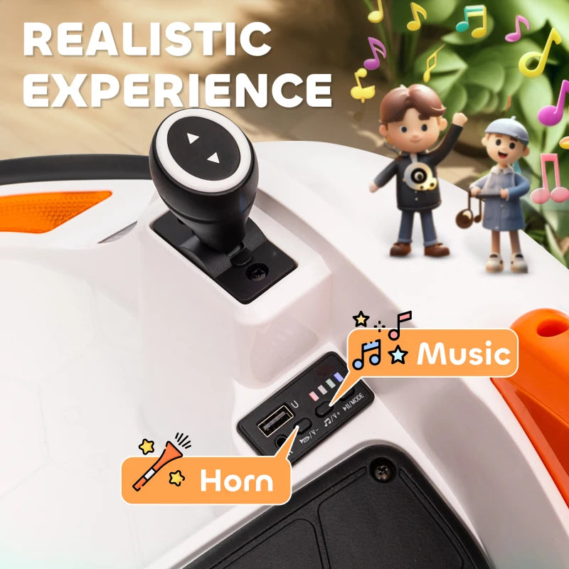 360° Rotation Kids Bumper Car, 12V Waltzer Car with Remote Control, Dual Joysticks, Music Lights, Orange