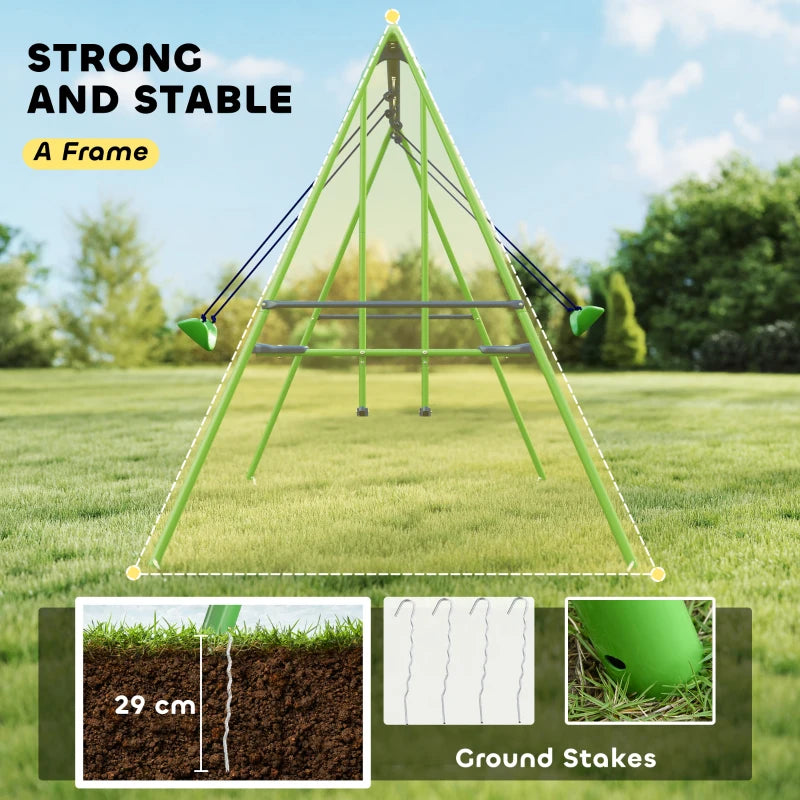 Metal Garden Swing Set Height Adjustable Children Outdoor Backyard Play Set for Toddlers Over 3 Years Old, Green