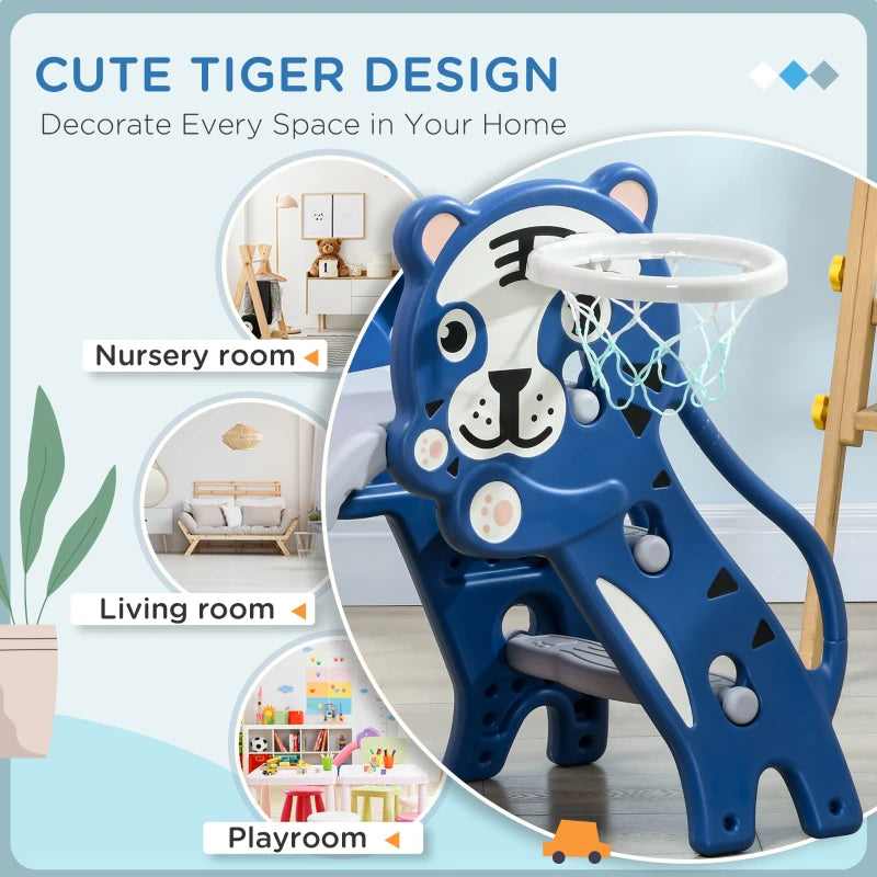 3 in 1 Baby Slide for Indoor Use with Climber, Basketball Hoop, Basketball, for Ages 18-36 Months - Blue
