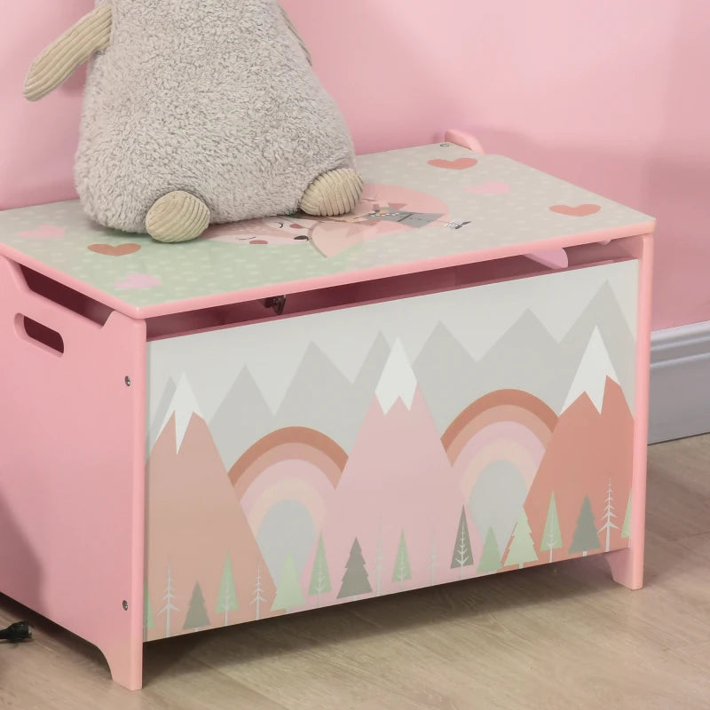 Toy Box, Kids Storage Chest, with Lid, Safety Hinge - Pink