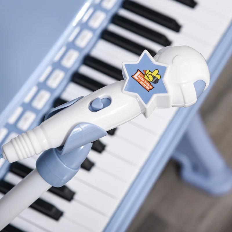 37 Keys Kids Piano Mini Electronic Keyboard Light Kids Musical Instrument Educational Game Children Grand Piano Toy Set w/Stool & Microphone & Music Stand (Blue)