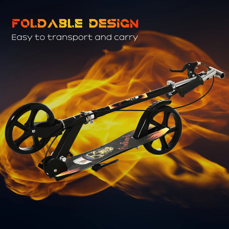 Kids Foldable Kick Scooter w/ Adjustable Height, Break, Big Wheels, for Ages 7-14 Years - Black