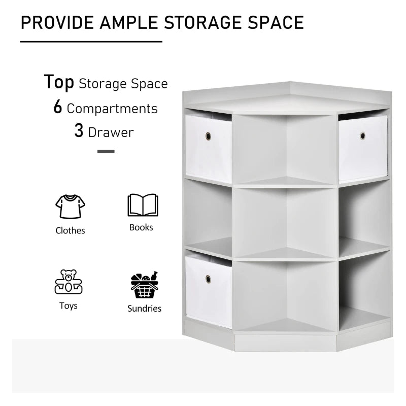 Kids Bookcase, 3 Tier Toy Organiser Storage Unit BookShelf with 3 Non-woven Fabric Drawers, Anti-tip Device, for Bedroom, Children's Room, Playroom, Grey