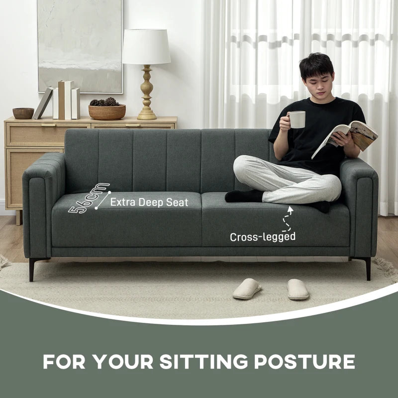 Three-Seater Relaxed Modern Sofa - Grey